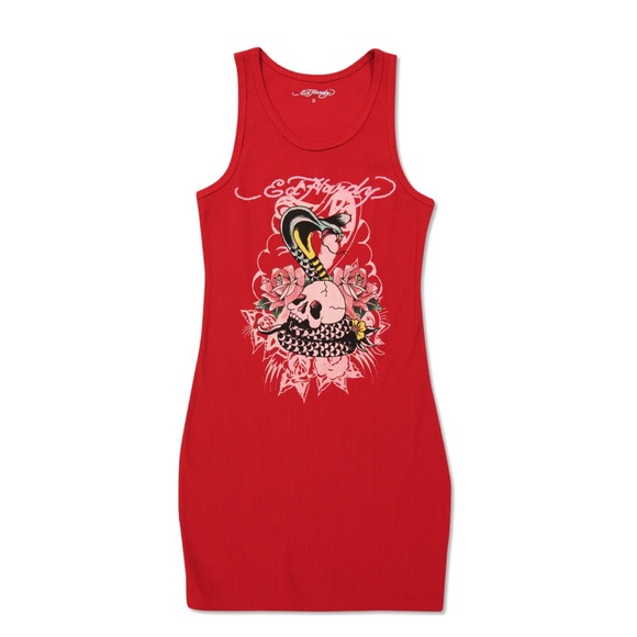 •Venom Kiss• Red Ribbed Graphic Tank Dress – by Ed Hardy - Picture 2 of 5